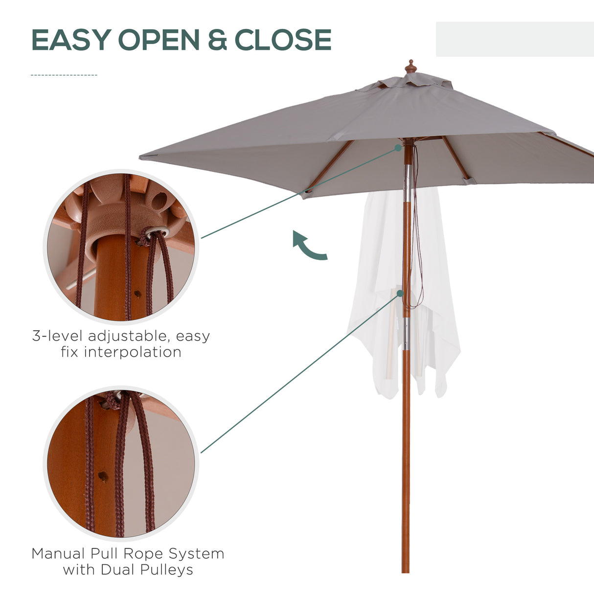 Polyester Tilting Parasol Umbrella 200cm Width x 150cm Depth - Velmora