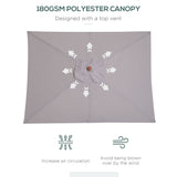 Polyester Tilting Parasol Umbrella 200cm Width x 150cm Depth - Velmora