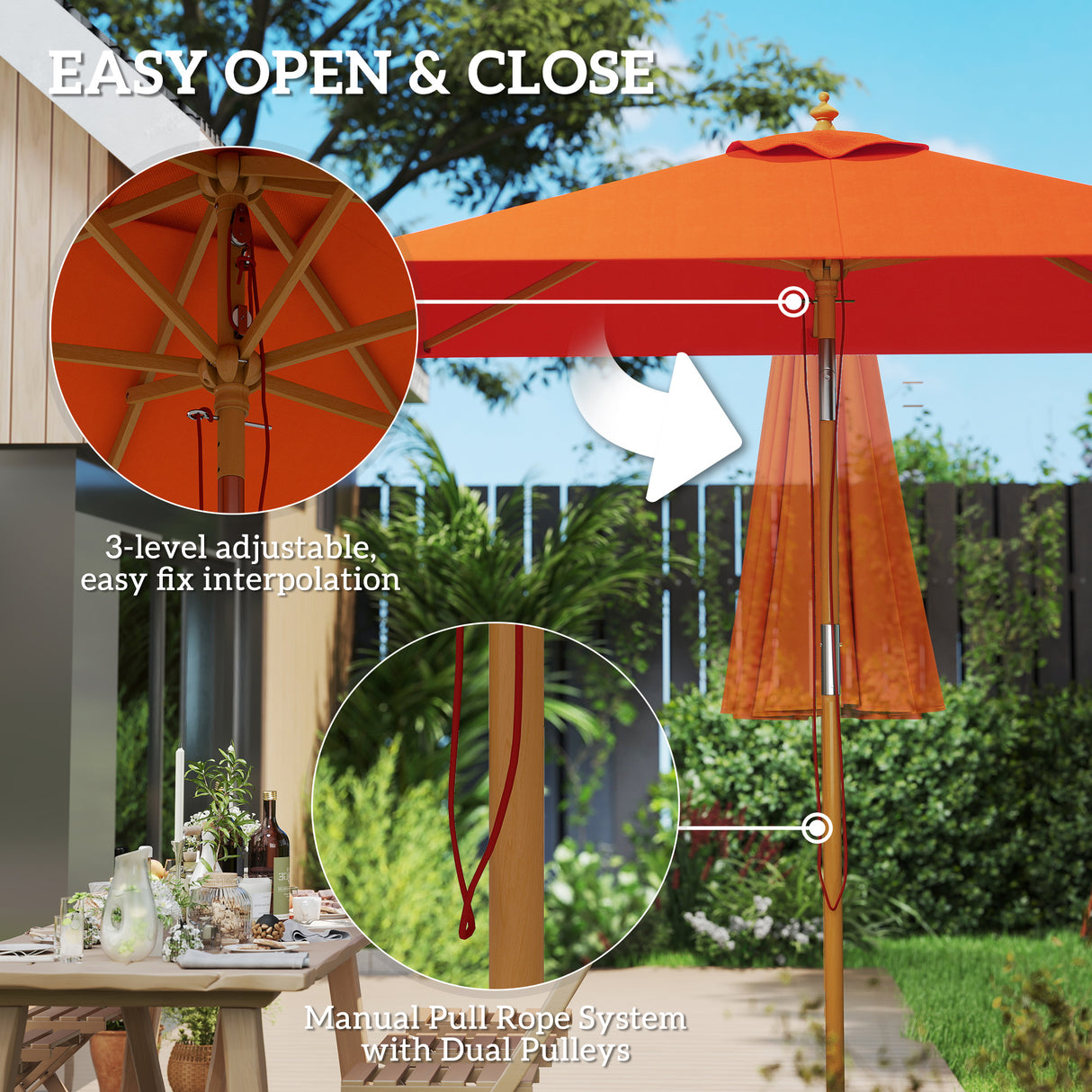 Polyester Tilting Parasol Umbrella 200cm Width x 150cm Depth - Velmora