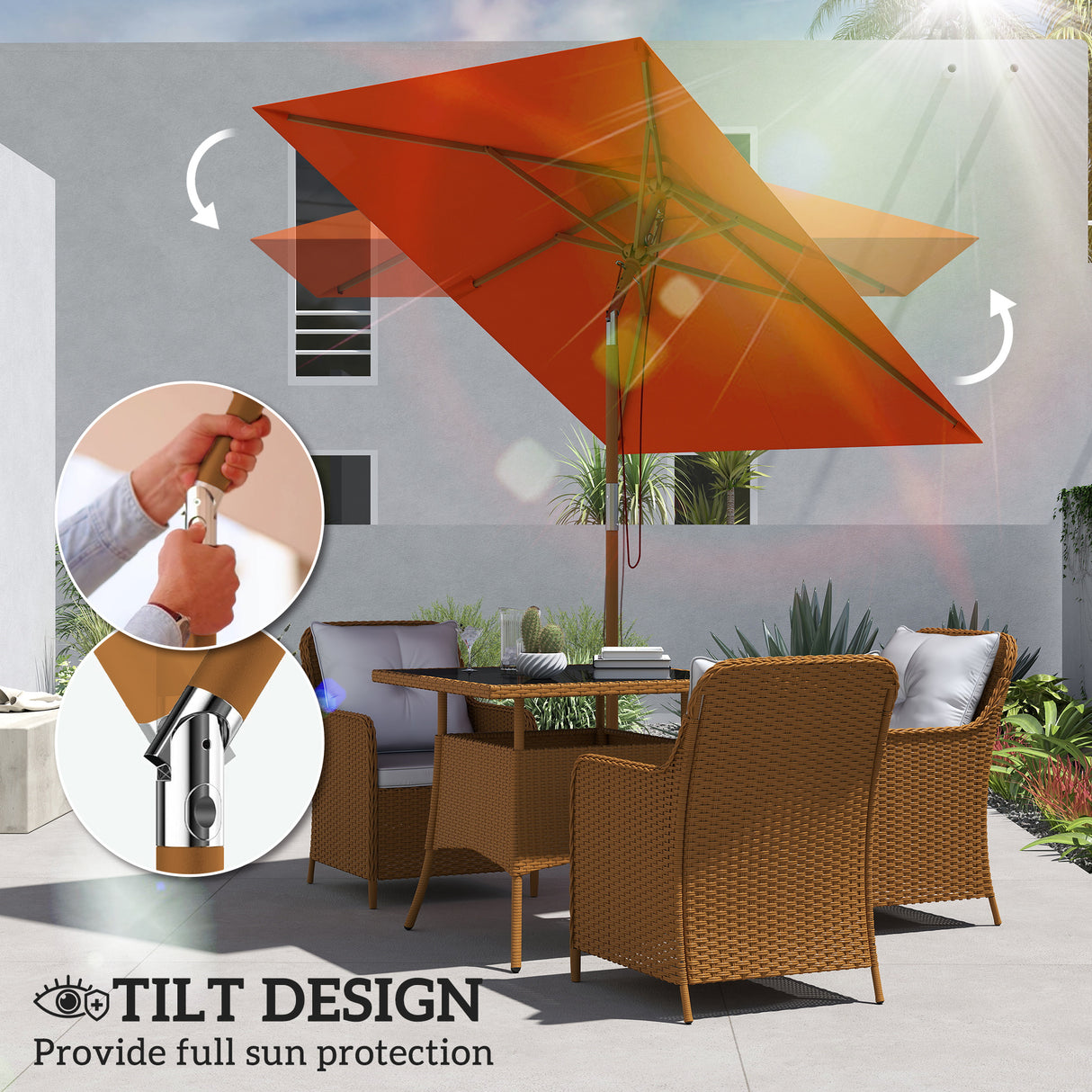 Polyester Tilting Parasol Umbrella 200cm Width x 150cm Depth - Velmora