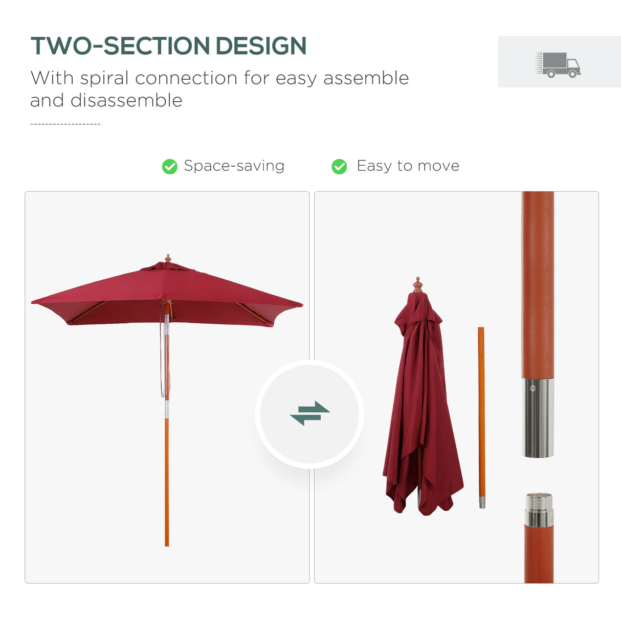 Polyester Tilting Parasol Umbrella 200cm Width x 150cm Depth - Velmora
