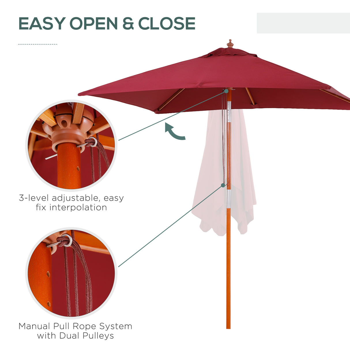 Polyester Tilting Parasol Umbrella 200cm Width x 150cm Depth - Velmora