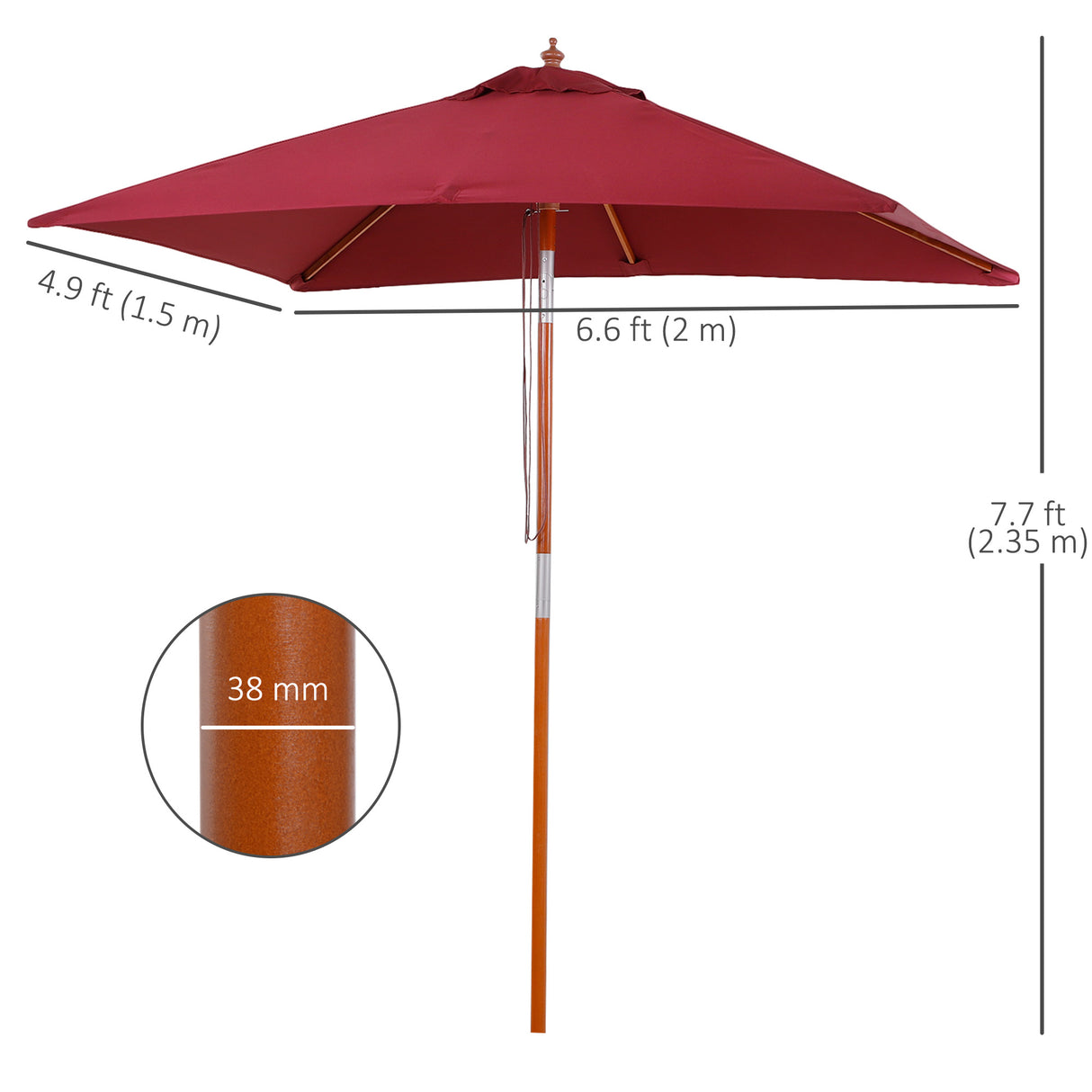 Polyester Tilting Parasol Umbrella 200cm Width x 150cm Depth - Velmora