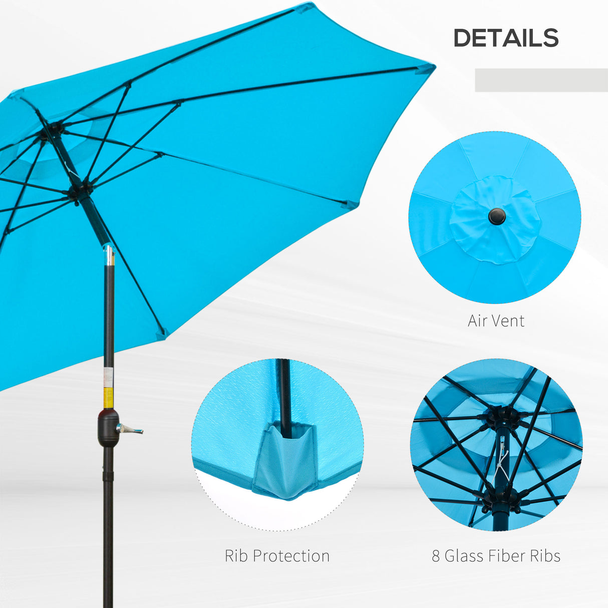Polyester Tilting Parasol Umbrella 263cm Diameter - Velmora