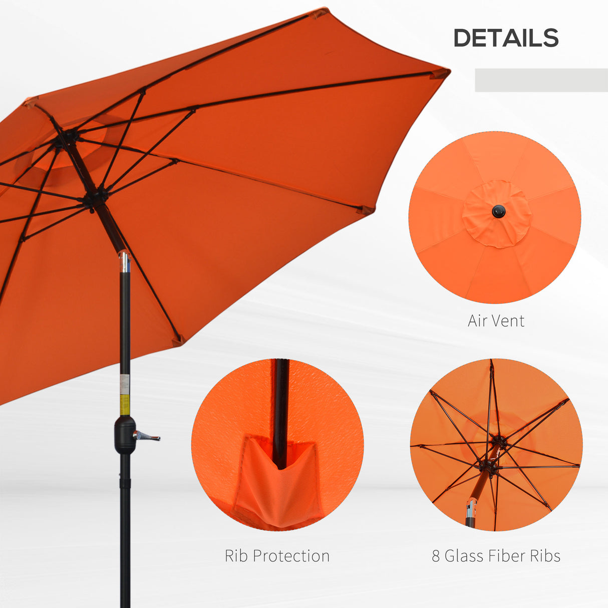 Polyester Tilting Parasol Umbrella 263cm Diameter - Velmora