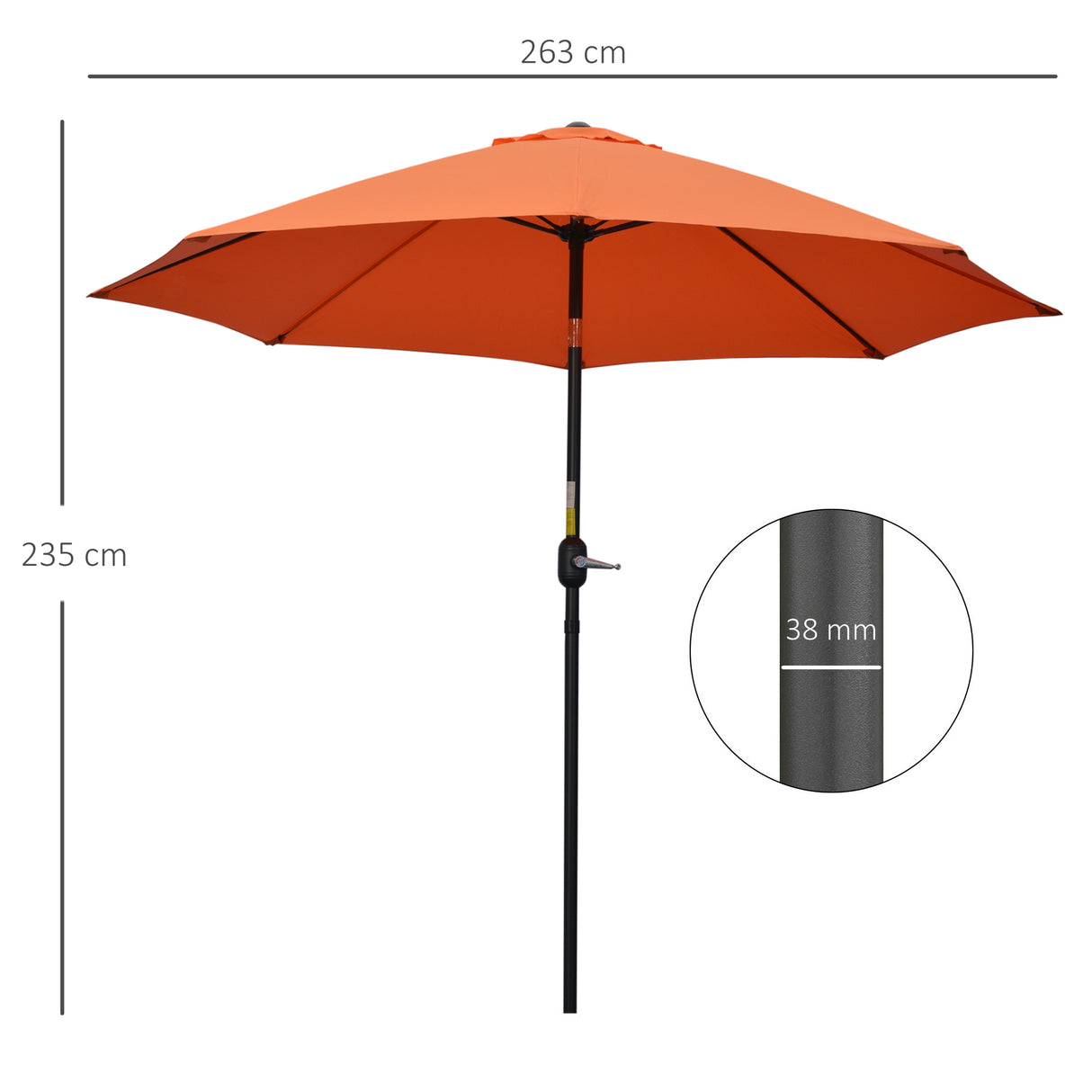 Polyester Tilting Parasol Umbrella 263cm Diameter - Velmora