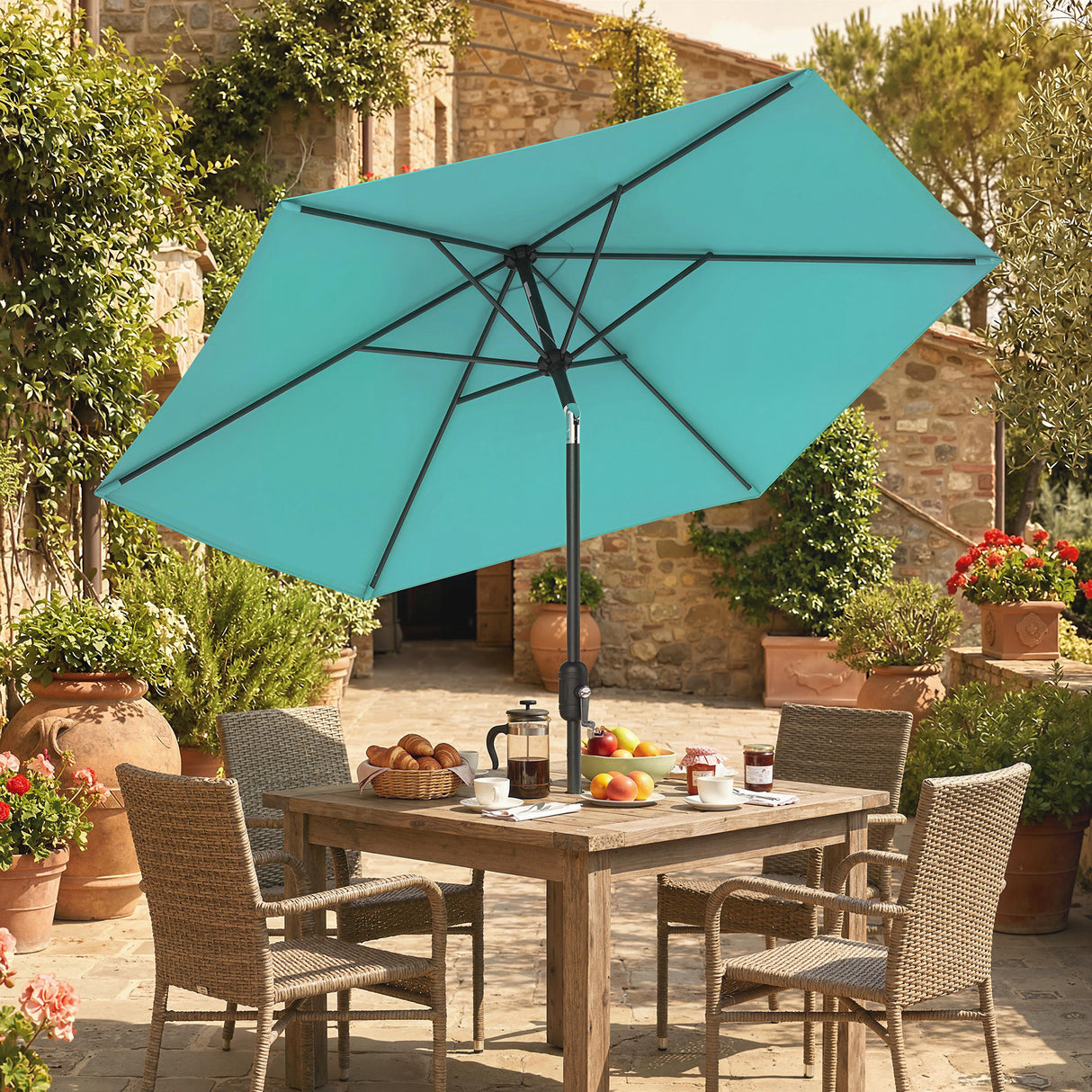 Polyester Tilting Parasol Umbrella 264cm Diameter x 238 High - Velmora