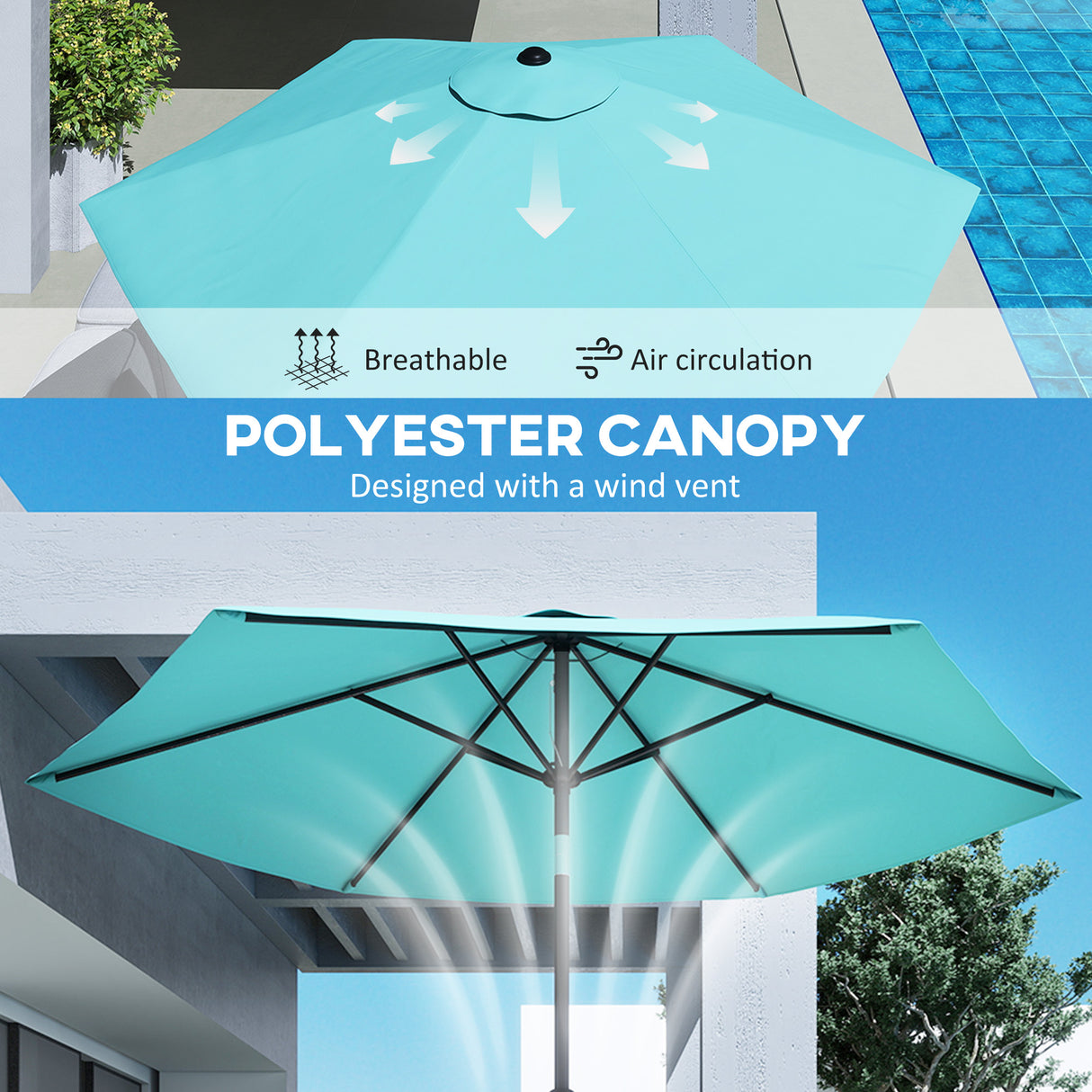 Polyester Tilting Parasol Umbrella 264cm Diameter x 238 High - Velmora