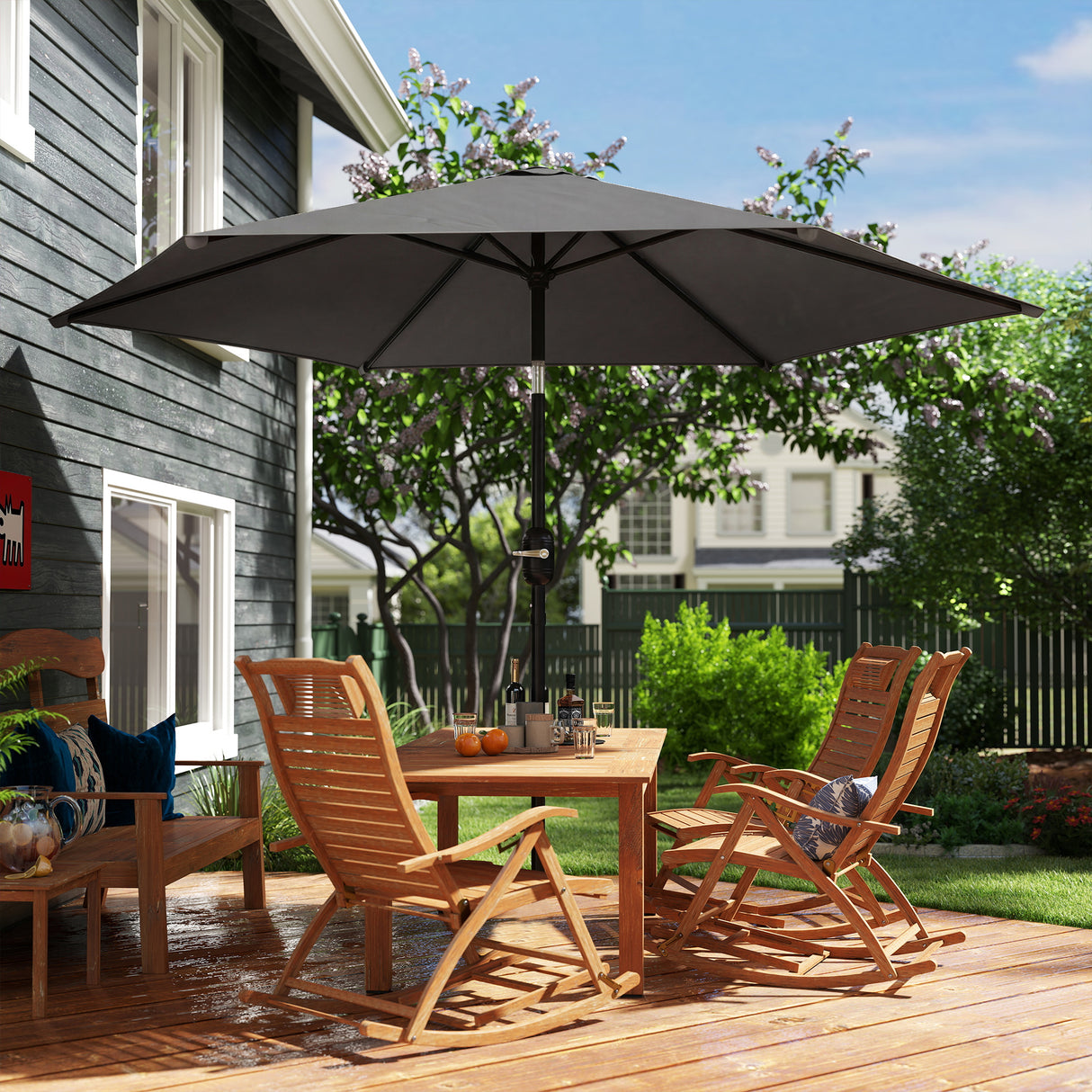 Polyester Tilting Parasol Umbrella 265cm Diameter - Velmora