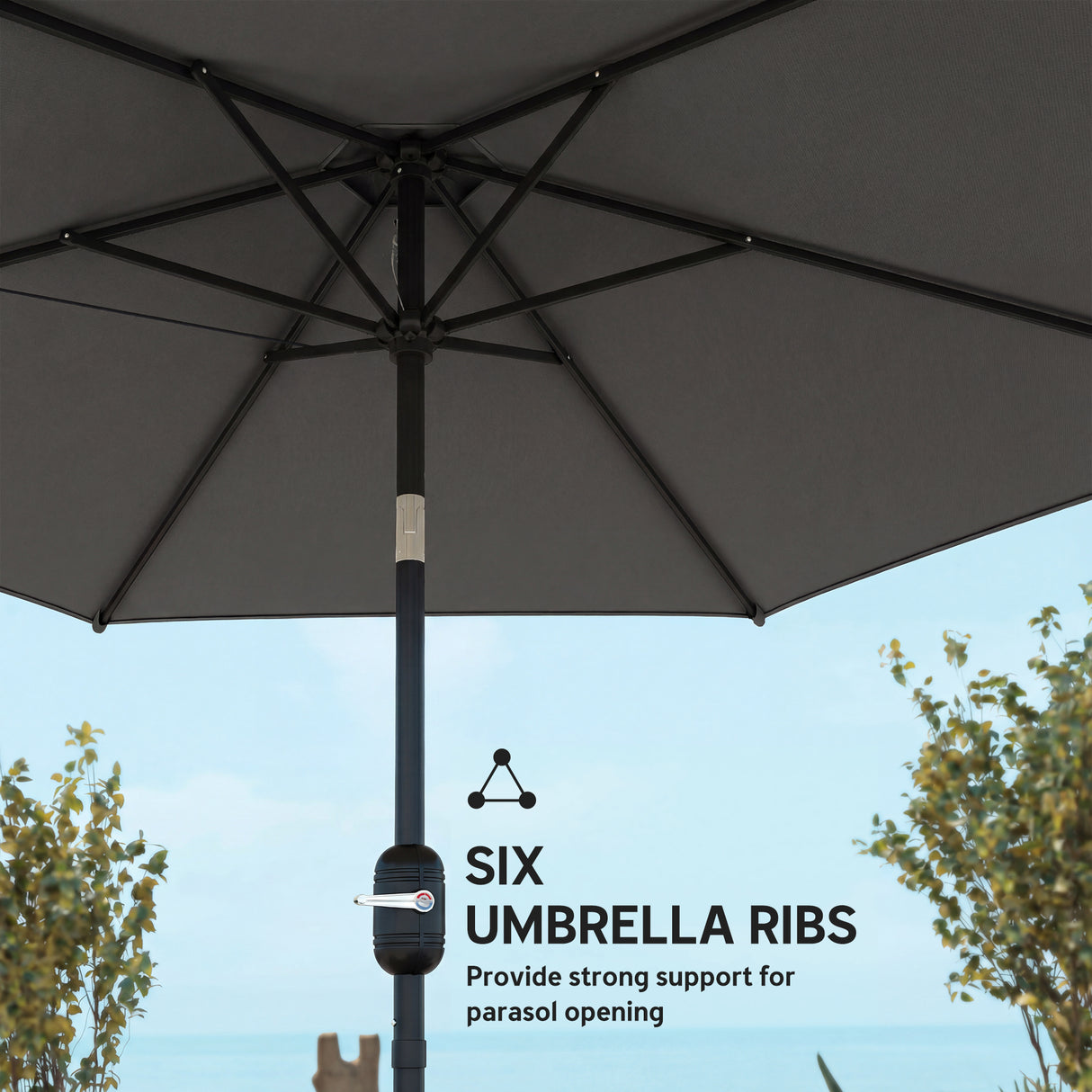 Polyester Tilting Parasol Umbrella 265cm Diameter - Velmora