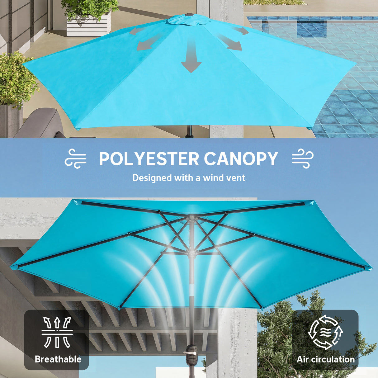 Polyester Tilting Parasol Umbrella 265cm Diameter - Velmora