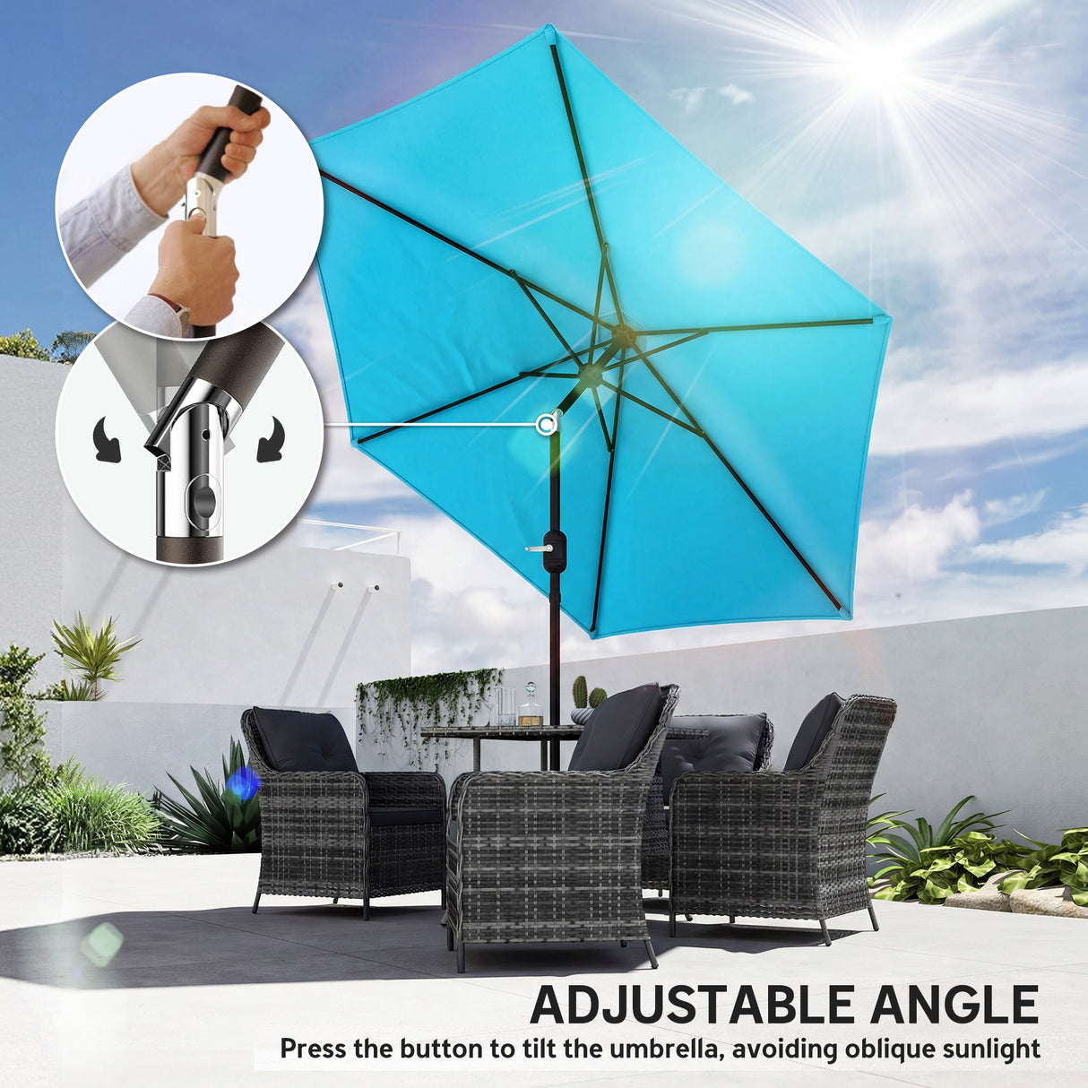 Polyester Tilting Parasol Umbrella 265cm Diameter - Velmora