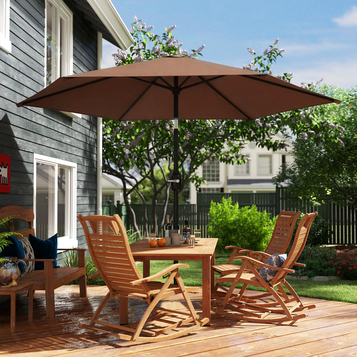Polyester Tilting Parasol Umbrella 265cm Diameter - Velmora