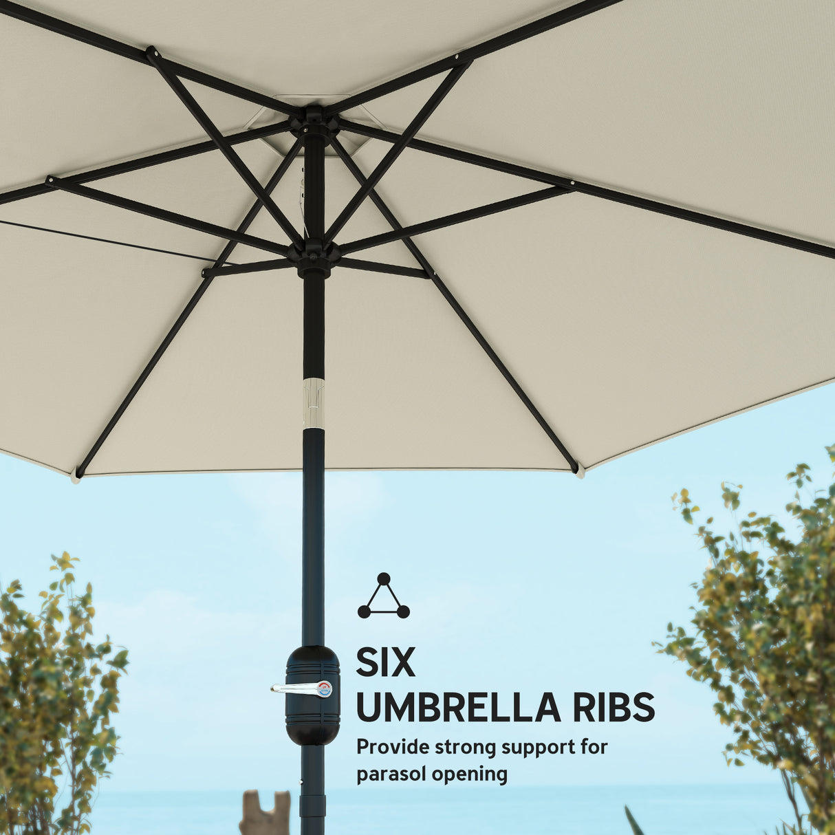 Polyester Tilting Parasol Umbrella 265cm Diameter - Velmora
