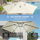 Polyester Tilting Parasol Umbrella 265cm Diameter - Velmora