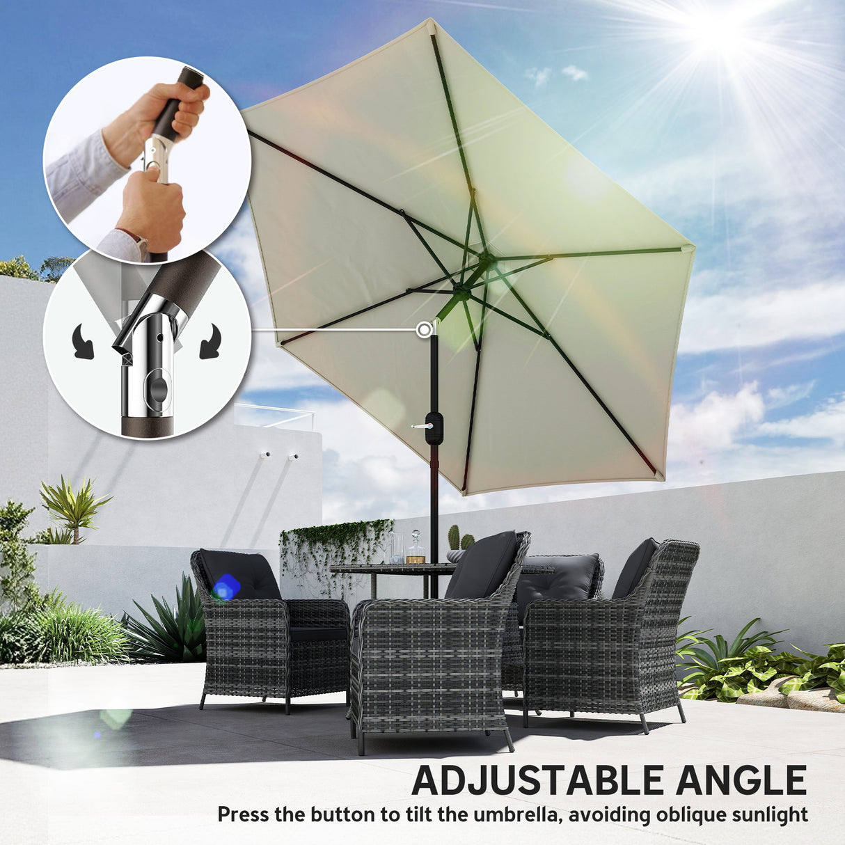 Polyester Tilting Parasol Umbrella 265cm Diameter - Velmora