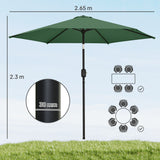 Polyester Tilting Parasol Umbrella 265cm Diameter - Velmora