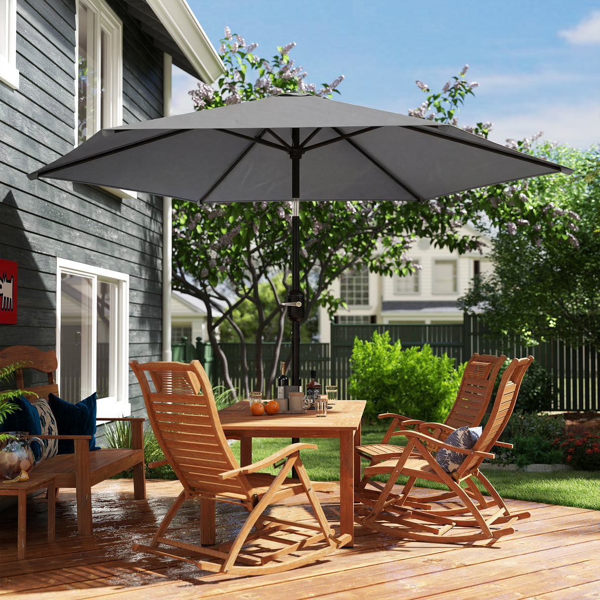 Polyester Tilting Parasol Umbrella 265cm Diameter - Velmora