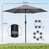 Polyester Tilting Parasol Umbrella 265cm Diameter - Velmora