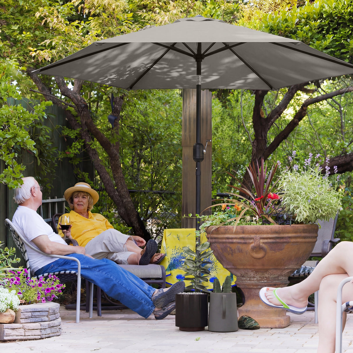Polyester Tilting Parasol Umbrella 265cm Diameter - Velmora