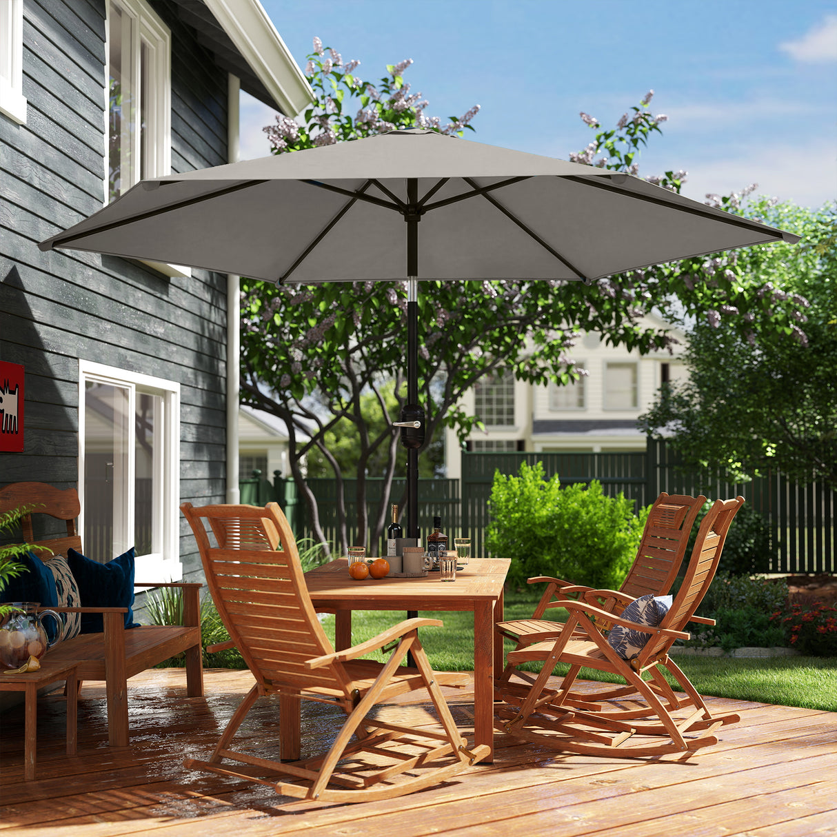Polyester Tilting Parasol Umbrella 265cm Diameter - Velmora