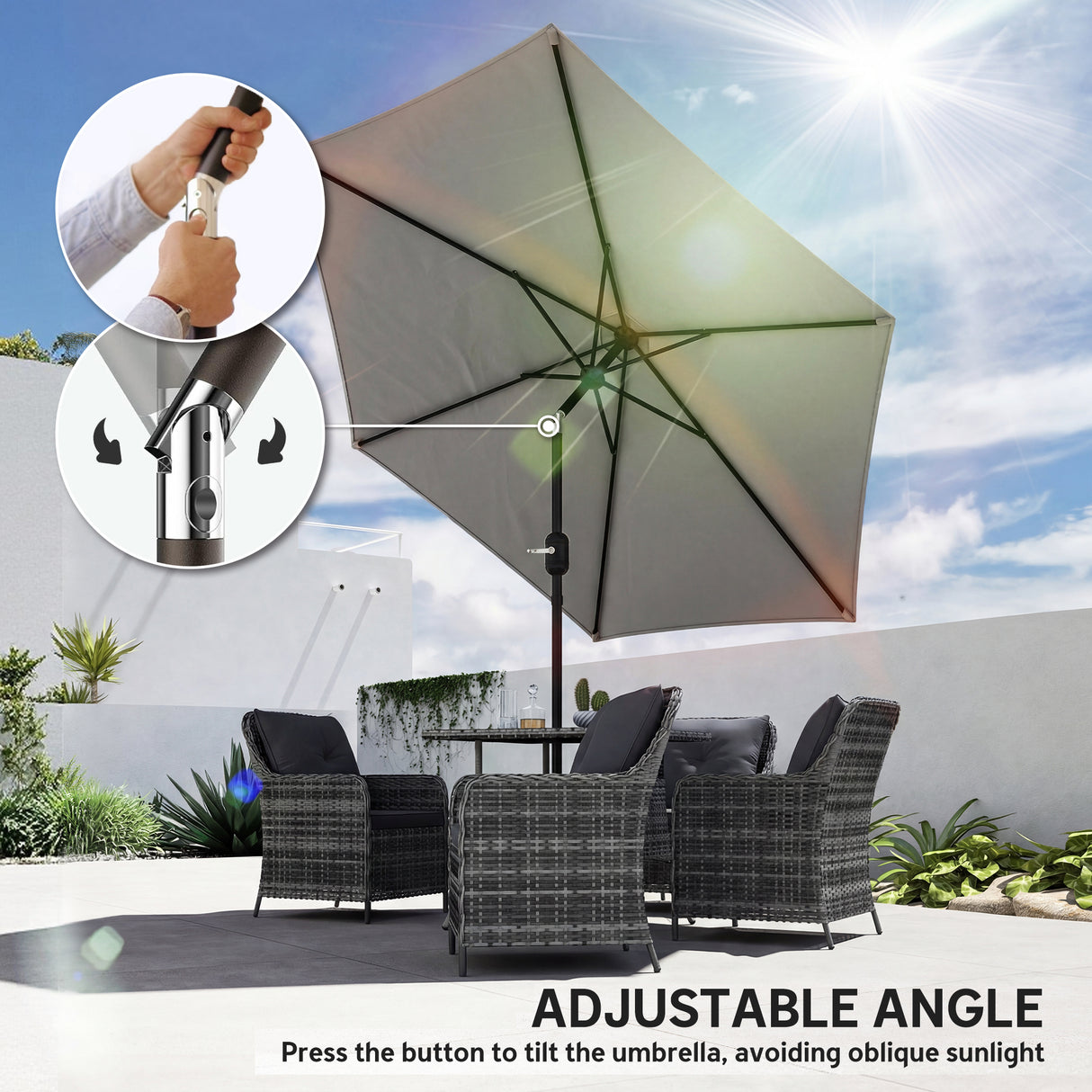 Polyester Tilting Parasol Umbrella 265cm Diameter - Velmora