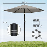 Polyester Tilting Parasol Umbrella 265cm Diameter - Velmora