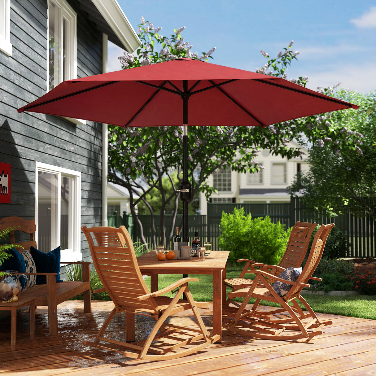 Polyester Tilting Parasol Umbrella 265cm Diameter - Velmora