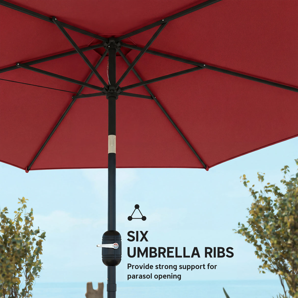 Polyester Tilting Parasol Umbrella 265cm Diameter - Velmora