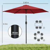 Polyester Tilting Parasol Umbrella 265cm Diameter - Velmora