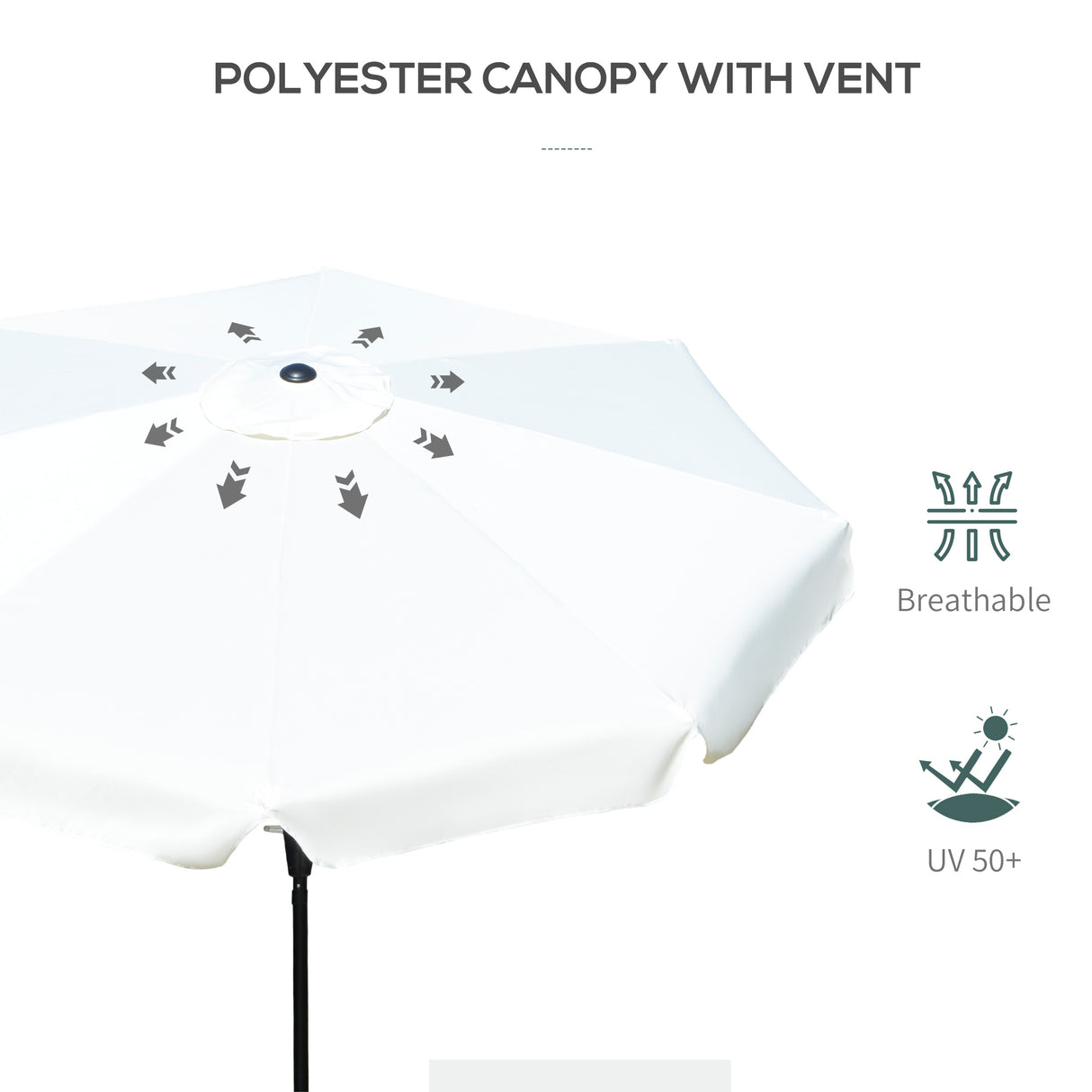 Polyester Tilting Parasol Umbrella 266cm Diameter - Velmora