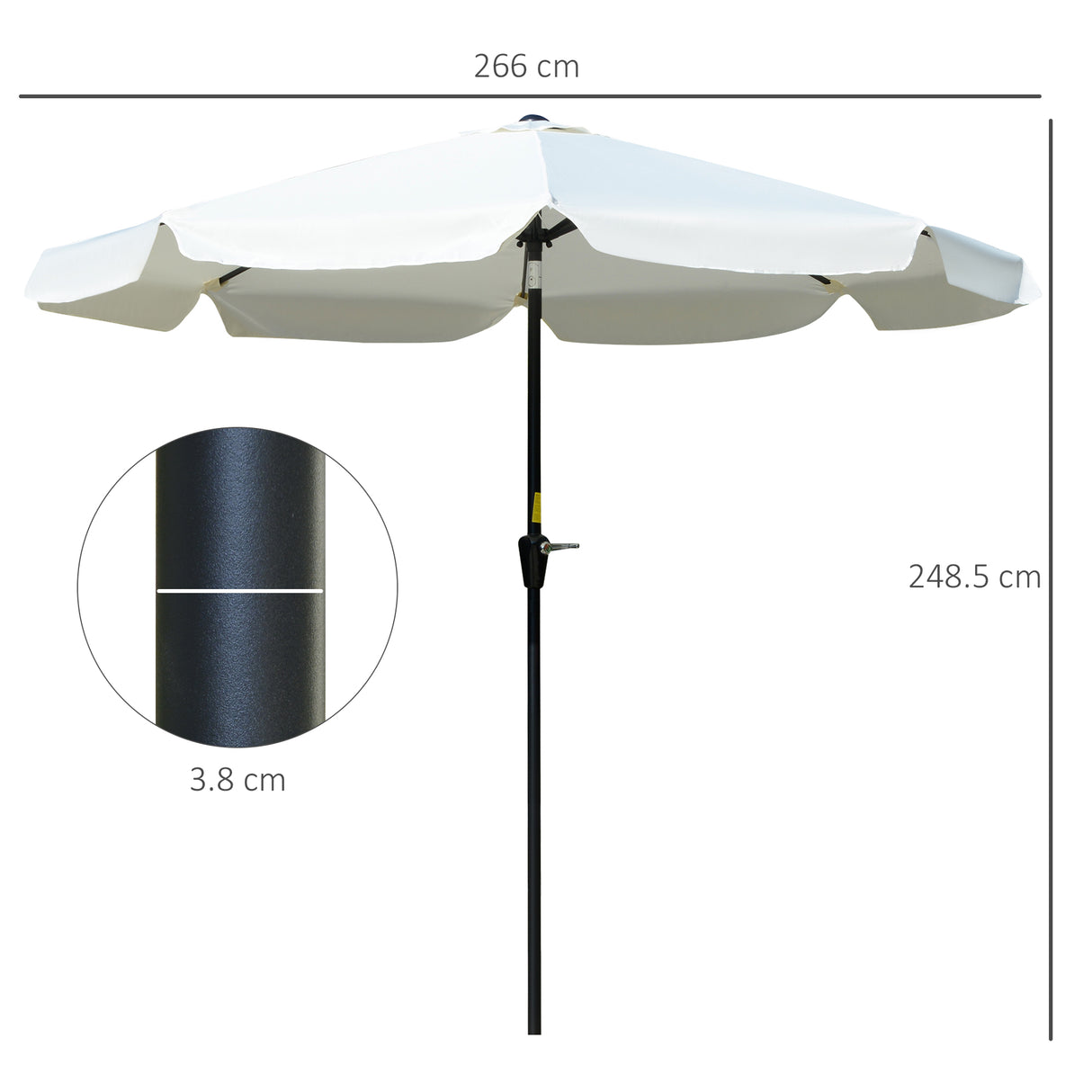 Polyester Tilting Parasol Umbrella 266cm Diameter - Velmora