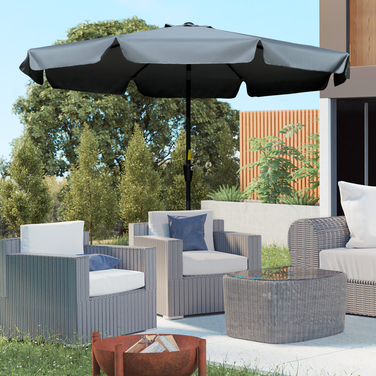 Polyester Tilting Parasol Umbrella 266cm Diameter - Velmora