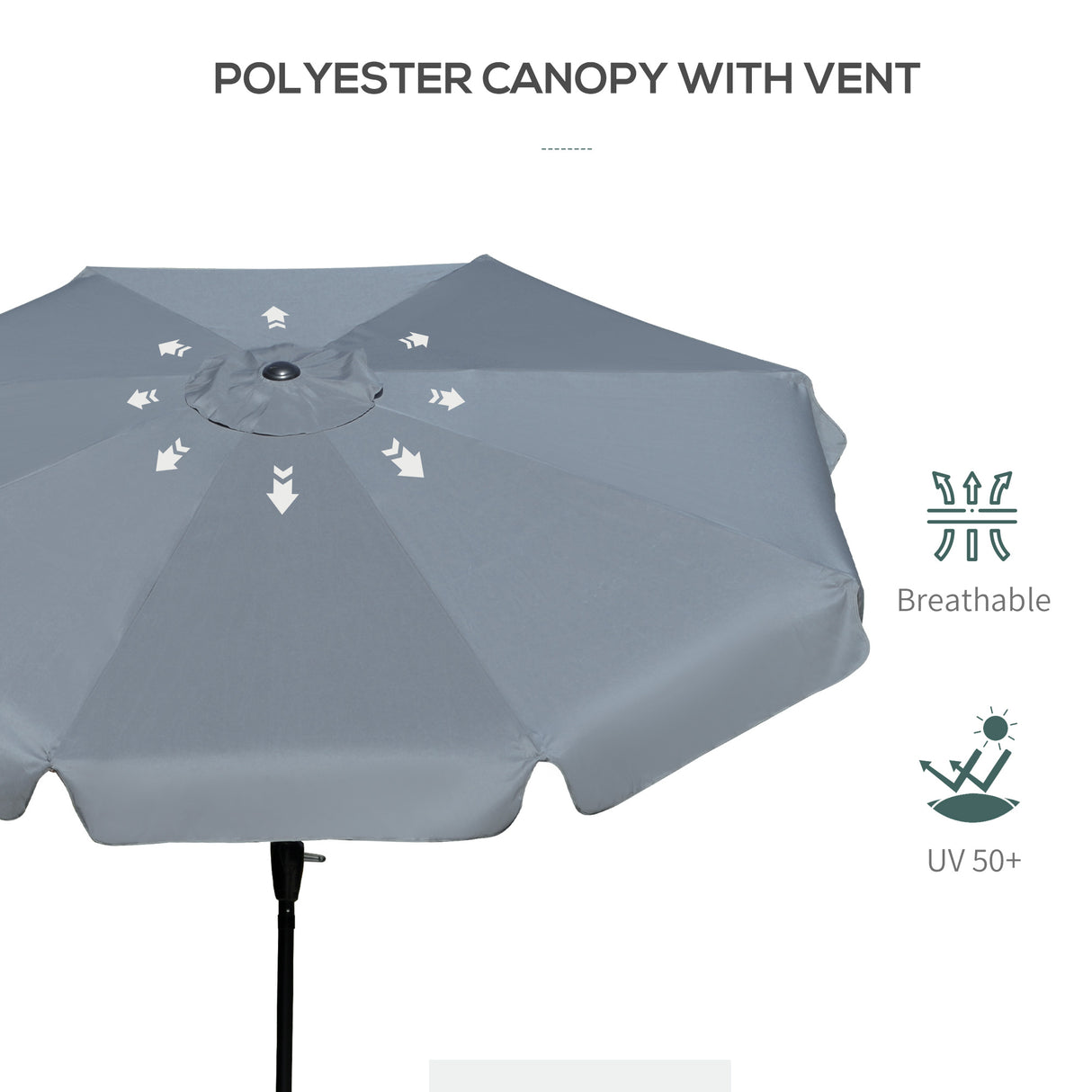 Polyester Tilting Parasol Umbrella 266cm Diameter - Velmora