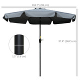 Polyester Tilting Parasol Umbrella 266cm Diameter - Velmora