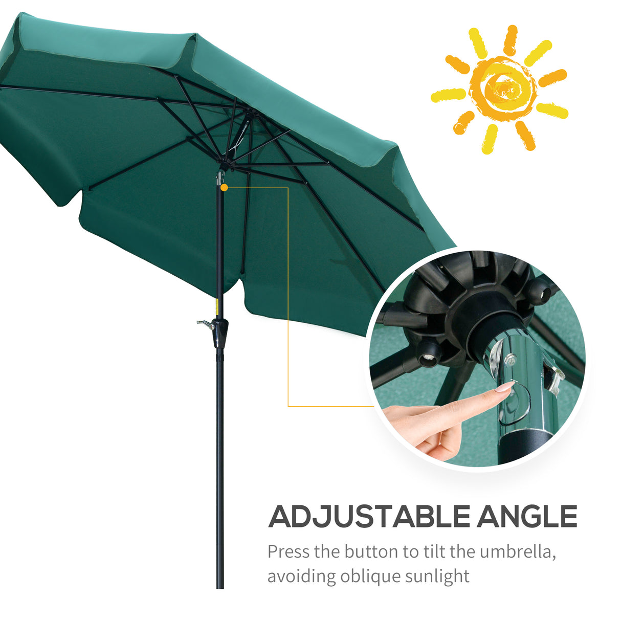 Polyester Tilting Parasol Umbrella 266cm Diameter - Velmora