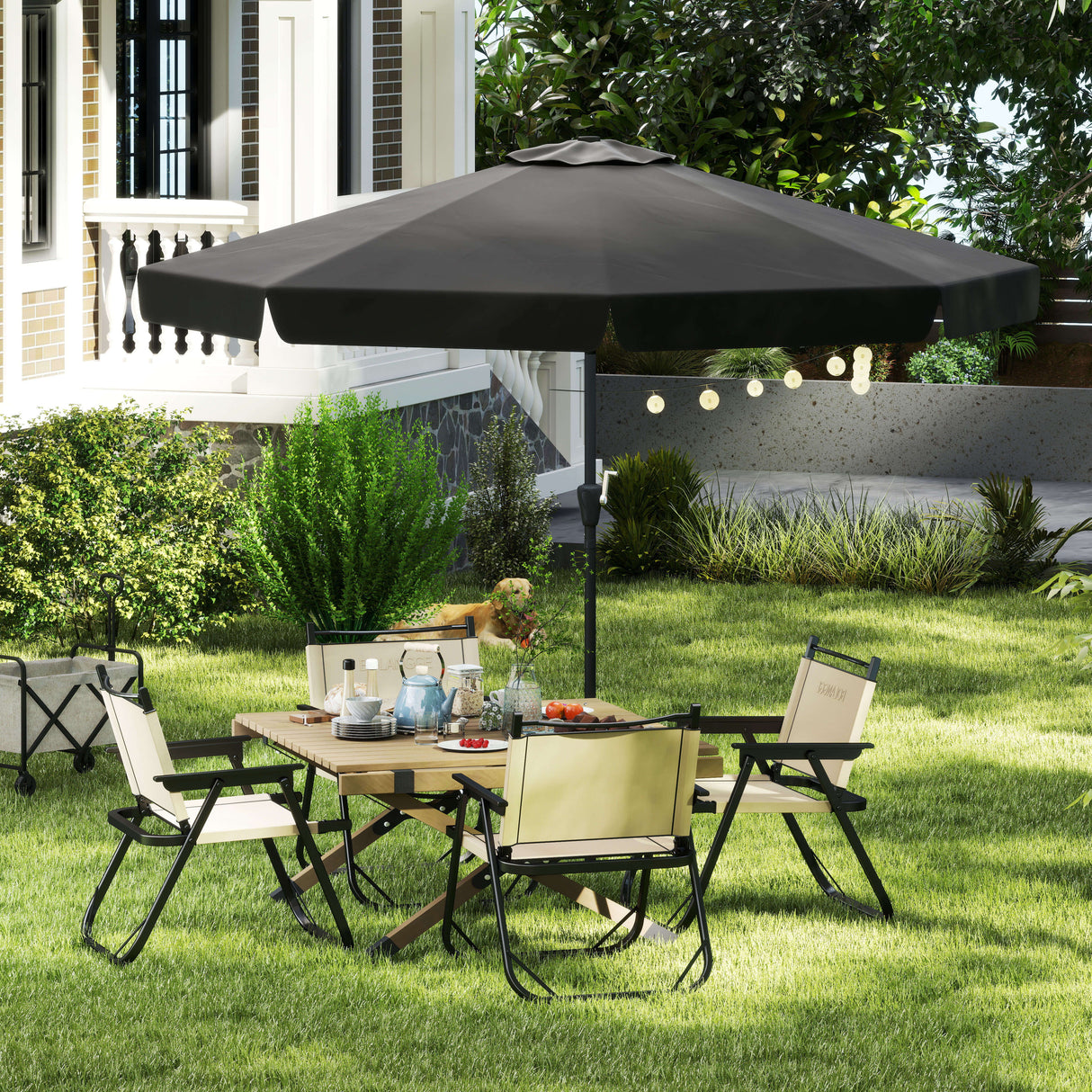 Polyester Tilting Parasol Umbrella 266cm Diameter - Velmora