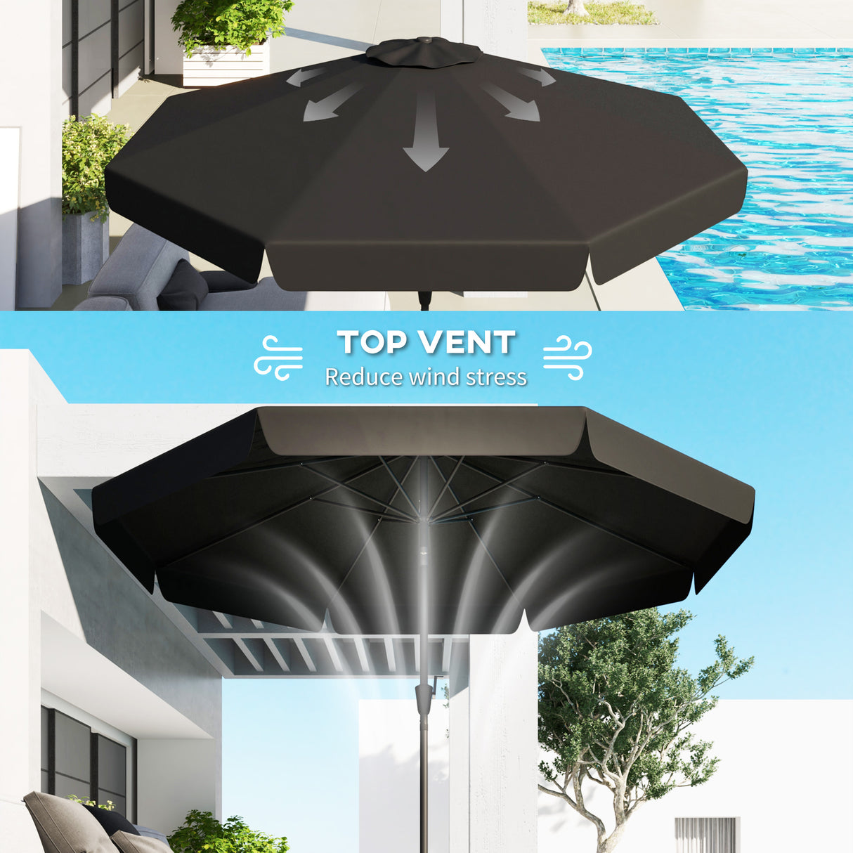 Polyester Tilting Parasol Umbrella 266cm Diameter - Velmora