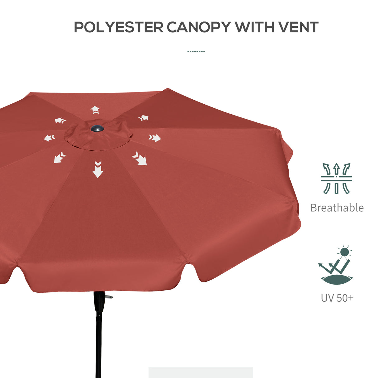 Polyester Tilting Parasol Umbrella 266cm Diameter - Velmora