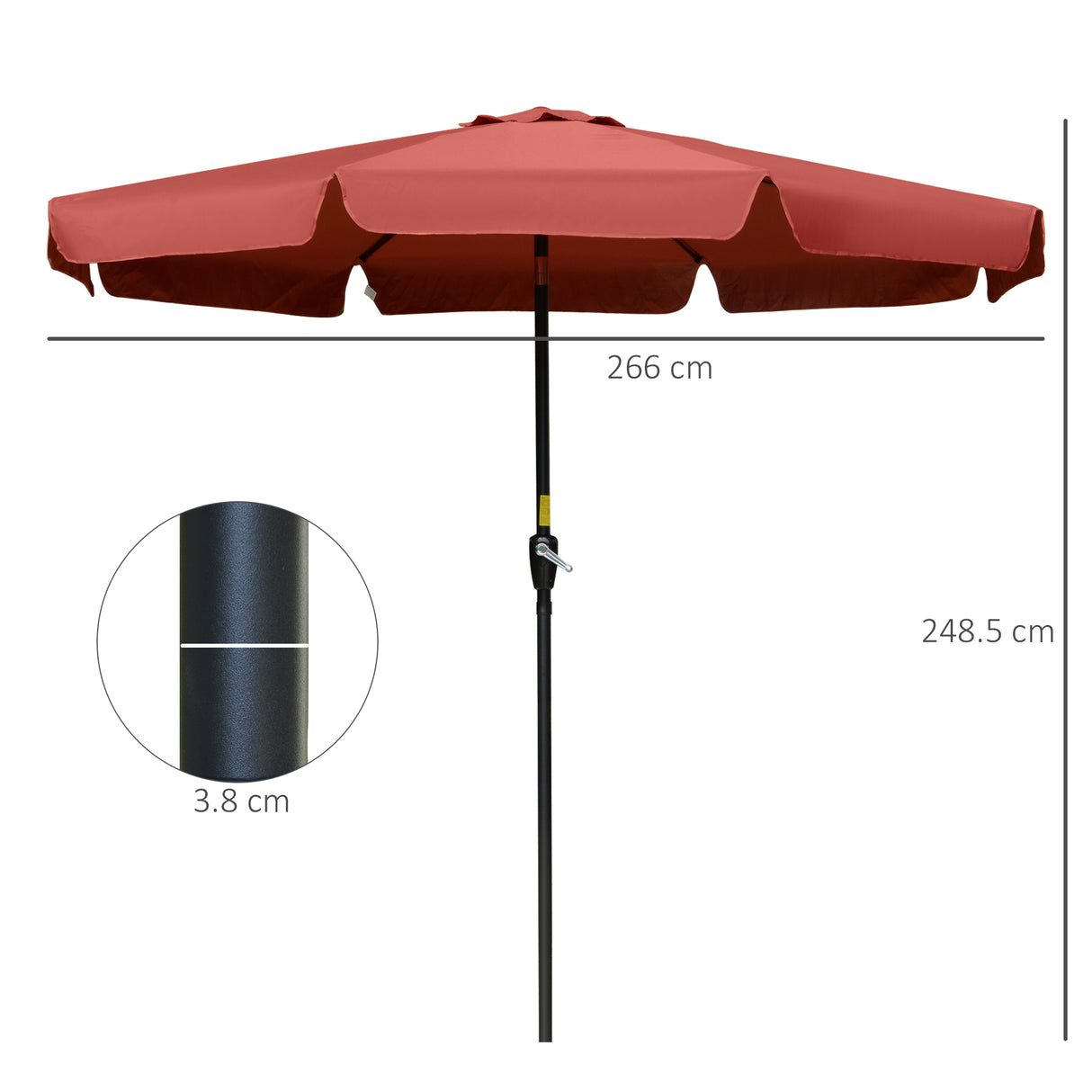 Polyester Tilting Parasol Umbrella 266cm Diameter - Velmora