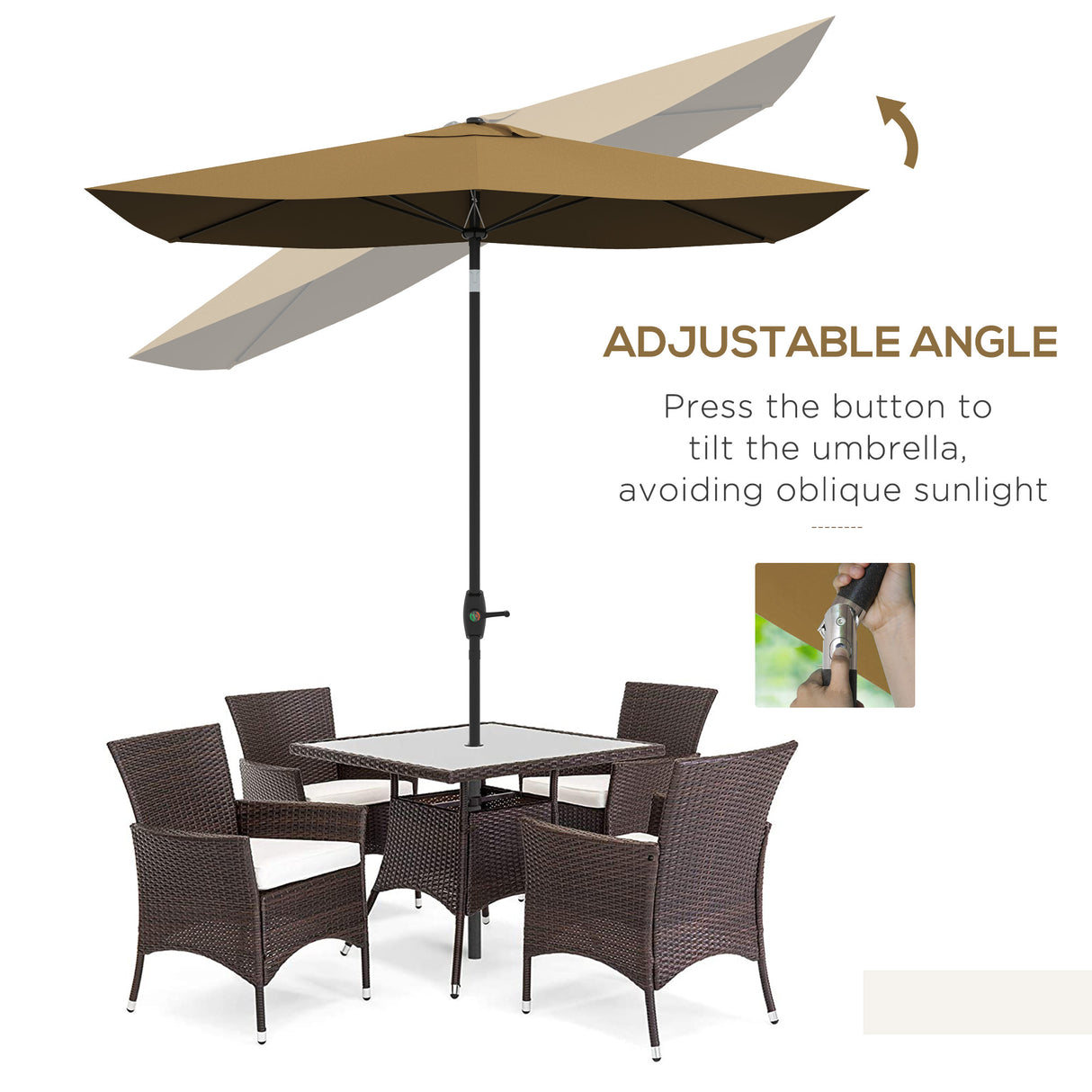 Polyester Tilting Parasol Umbrella 290cm Width x 200cm Depth - Velmora