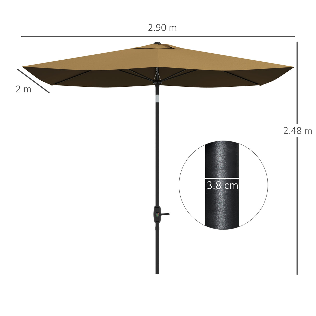 Polyester Tilting Parasol Umbrella 290cm Width x 200cm Depth - Velmora