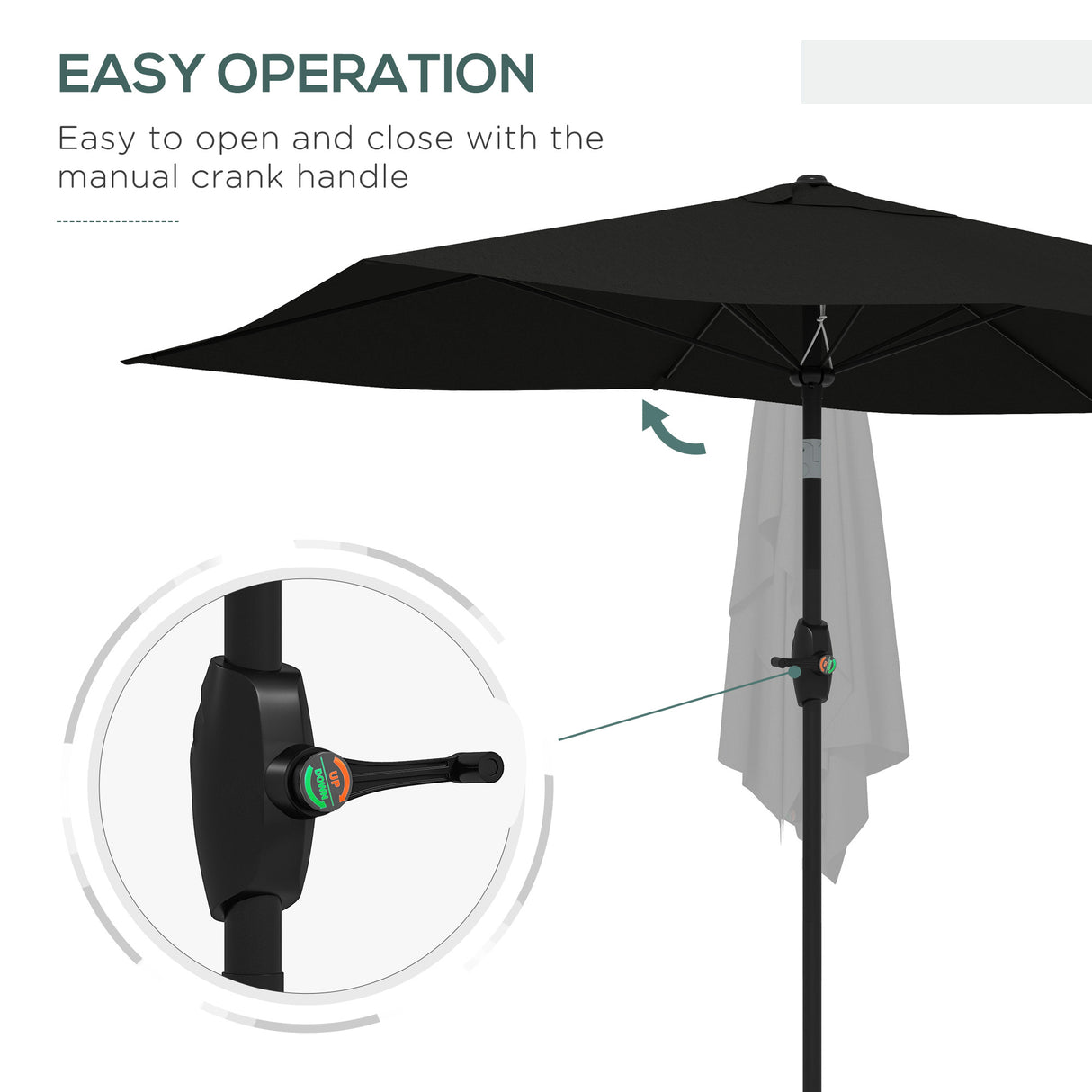 Polyester Tilting Parasol Umbrella 290cm Width x 205cm Depth - Velmora