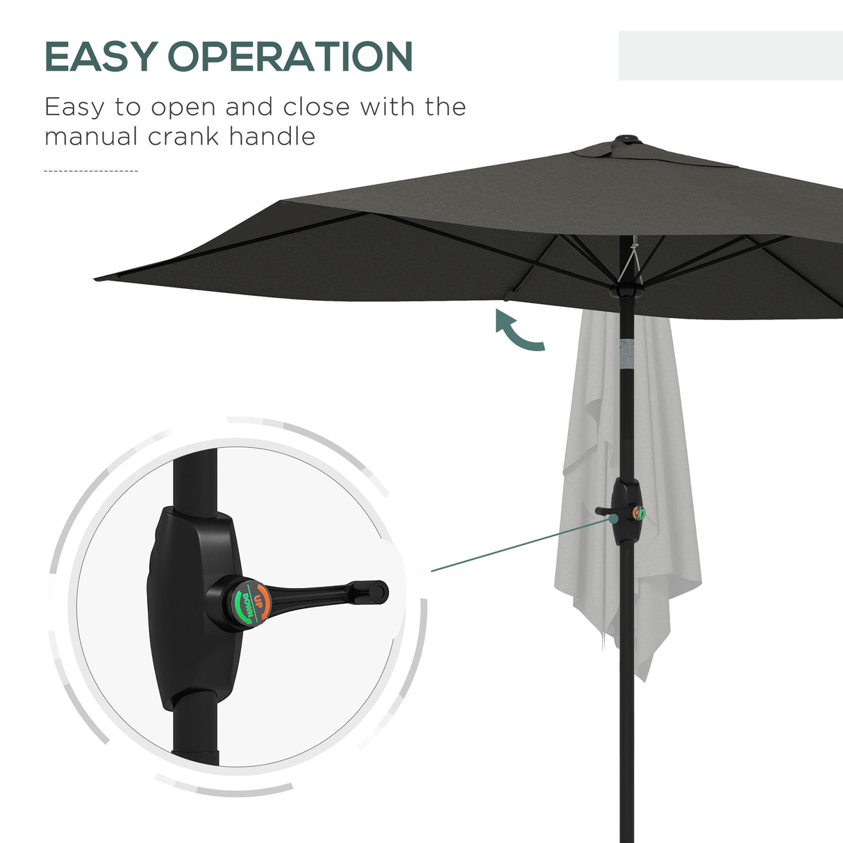 Polyester Tilting Parasol Umbrella 290cm Width x 205cm Depth - Velmora