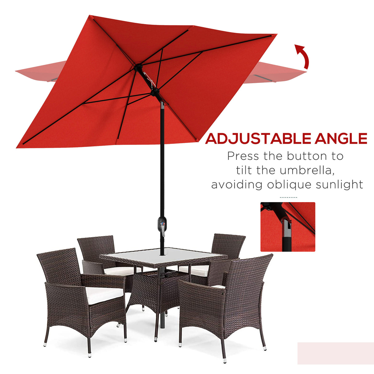 Polyester Tilting Parasol Umbrella 290cm Width x 205cm Depth - Velmora