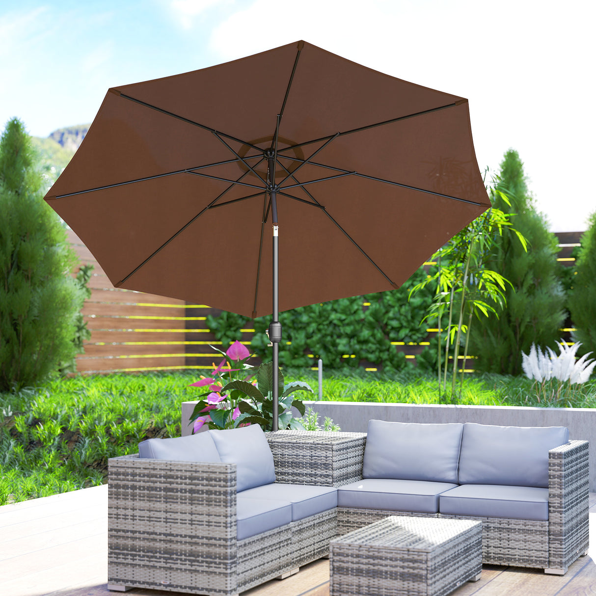 Polyester Tilting Parasol Umbrella 295cm Diameter - Velmora
