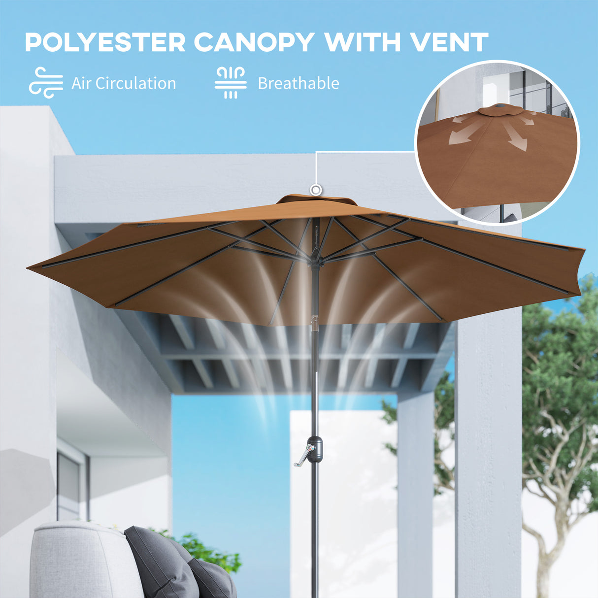 Polyester Tilting Parasol Umbrella 295cm Diameter - Velmora