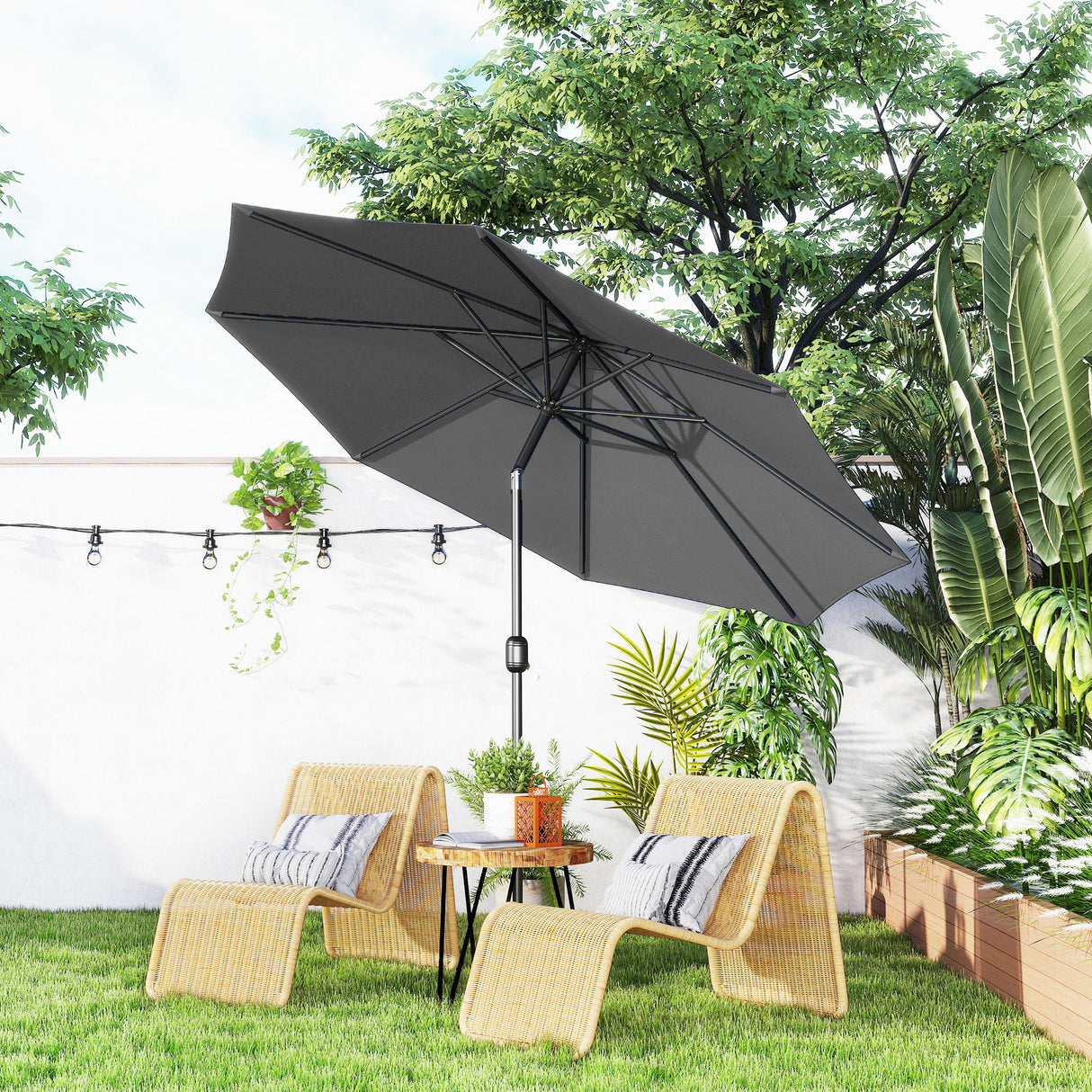 Polyester Tilting Parasol Umbrella 295cm Diameter - Velmora
