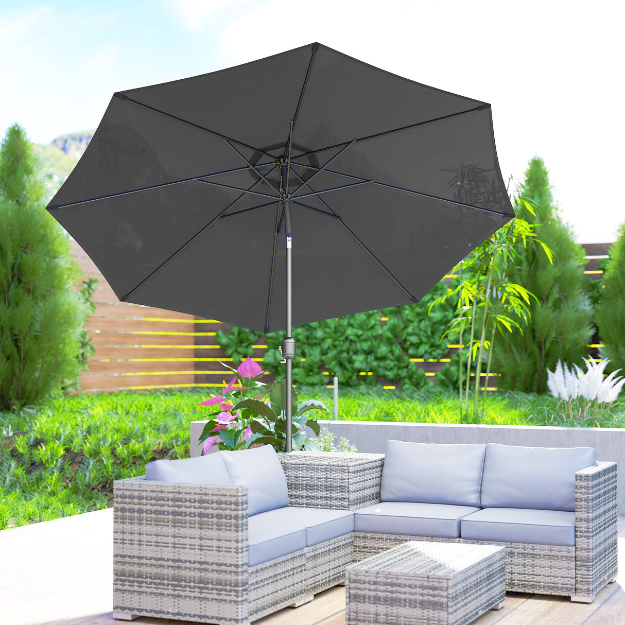Polyester Tilting Parasol Umbrella 295cm Diameter - Velmora