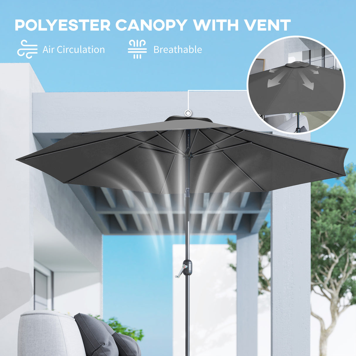 Polyester Tilting Parasol Umbrella 295cm Diameter - Velmora